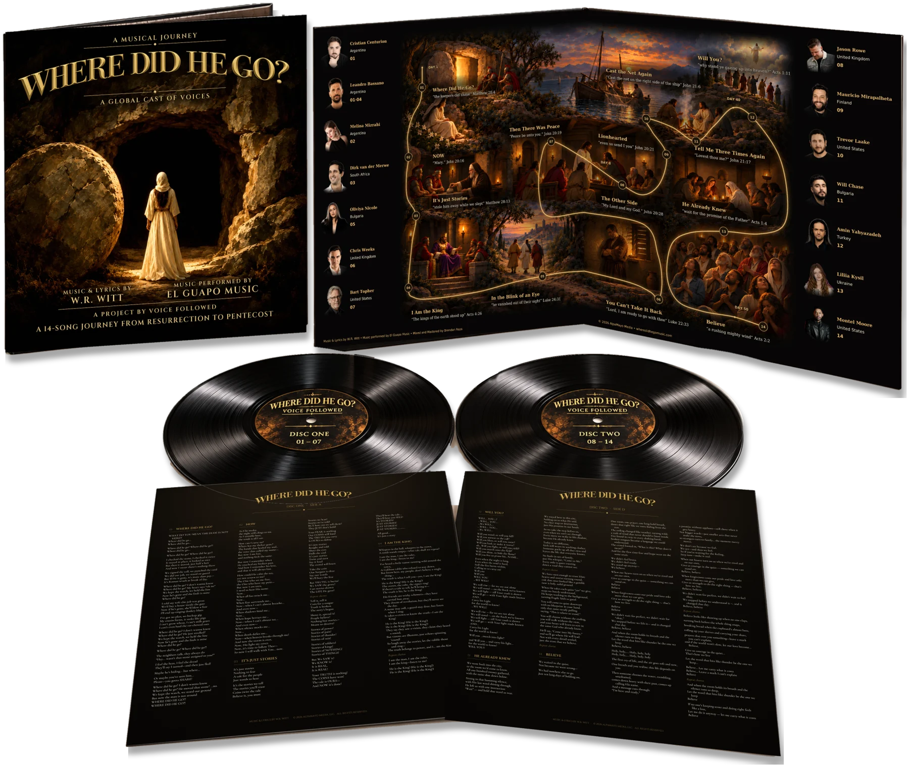 The two-LP vinyl: the album opened to the journey map, Disc One and Disc Two, and lyric sheets